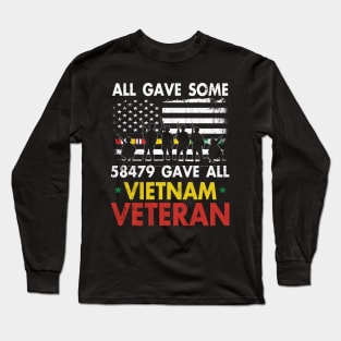 Vietnam Veteran All Gave Some 58,479 Gave All T-Shirt with Soldiers Statue and Service Ribbon Long Sleeve T-Shirt